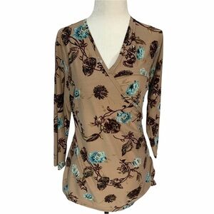 RIPE Australia 💙V-Neck Cross Over V-Neck Beige Floral Top S